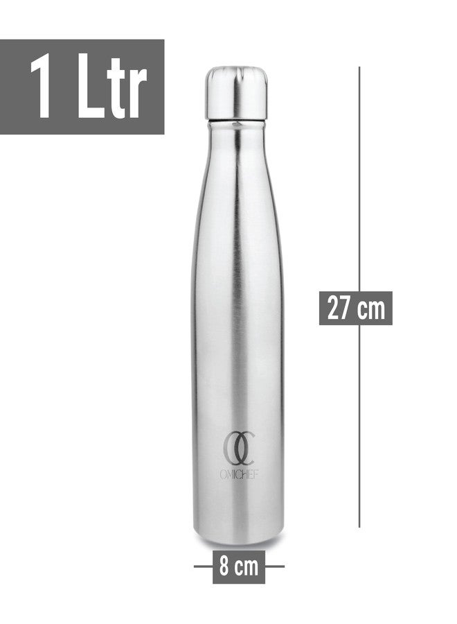 Omichef زجاجة مياه أوميشيف أوزون المصنوعة من الفولاذ المقاوم للصدأ سعة 1000 مل بجدار واحد، مثالية للثلاجة واليوغا/النادي الرياضي/الرياضة/المنزل/المكتب، وخالية من مادة BPA ومقاومة للتسرب (عبوة من قطعتين). - Image 3